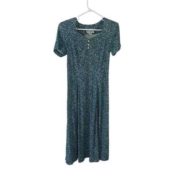 Ms Conduct Dresses & Skirts - Vintage Ms Conduct California Women's Green Floral Short Sleeve Jersey Dress - 6